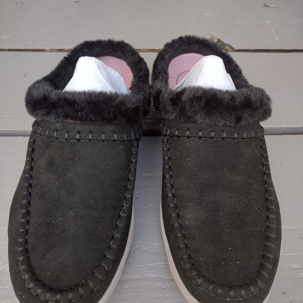 Womens Black Suede Slip On Shoes